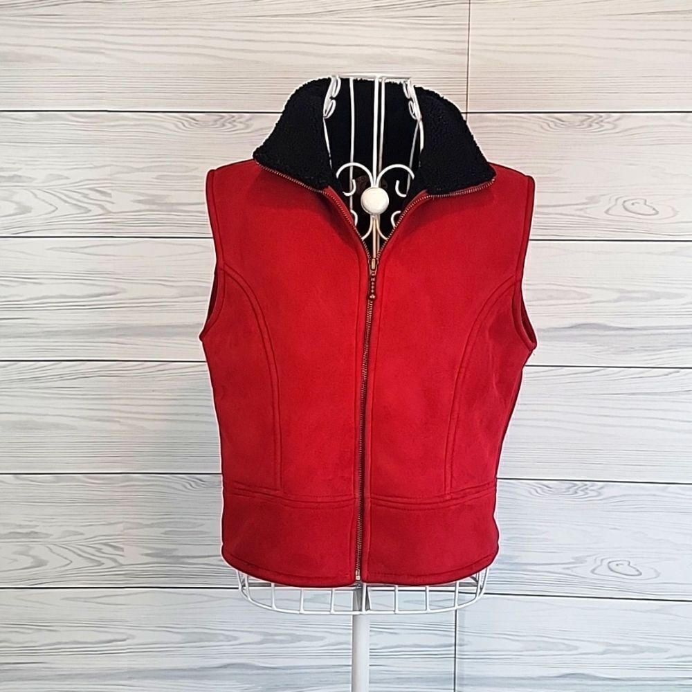 County Clothing Company faux suede fleece vest in red Women's Size M